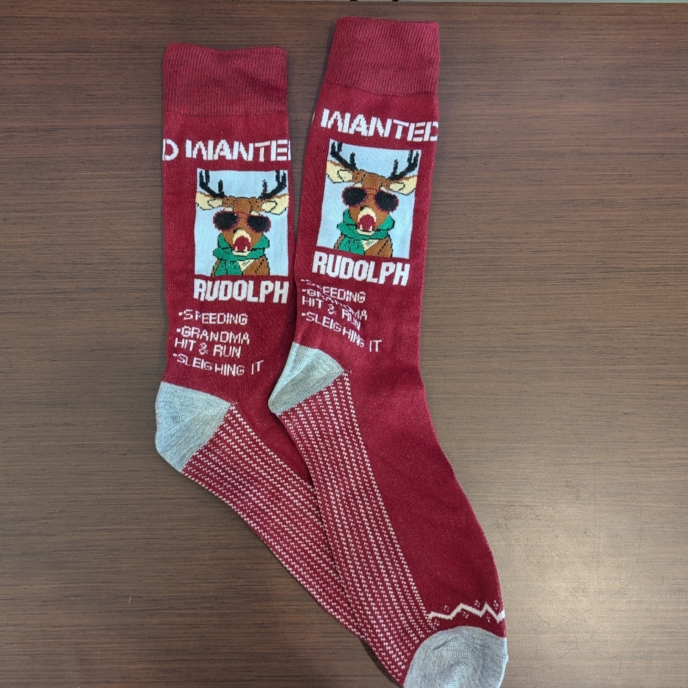 Rudolph Wanted Poster Socks